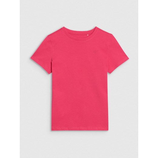 Dziewczęcy t-shirt basic 4F 4FJWSS25TTSHF2177 - różowy ze sklepu Sportstylestory.com w kategorii Bluzki dziewczęce - zdjęcie 184107397