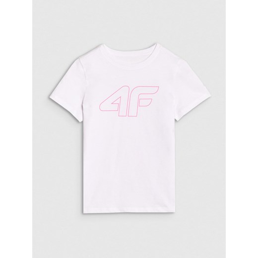 Dziewczęcy t-shirt z nadrukiem 4F 4FJWSS25TTSHF2176 - biały ze sklepu Sportstylestory.com w kategorii Bluzki dziewczęce - zdjęcie 184107415