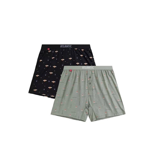 Atlantic 2-pack bokserki męskie luźne 2MBX-075-CZA/ZIEJ, Kolor czarno-zielony-wzór, Rozmiar S, ATLANTIC ze sklepu Intymna w kategorii Majtki męskie - zdjęcie 184111766