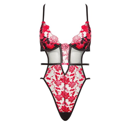 Koronkowe body damskie z miseczkami Evangelina, Kolor czarno-czerwony, Rozmiar L/XL, Beauty Night ze sklepu Intymna w kategorii Body damskie - zdjęcie 184114486