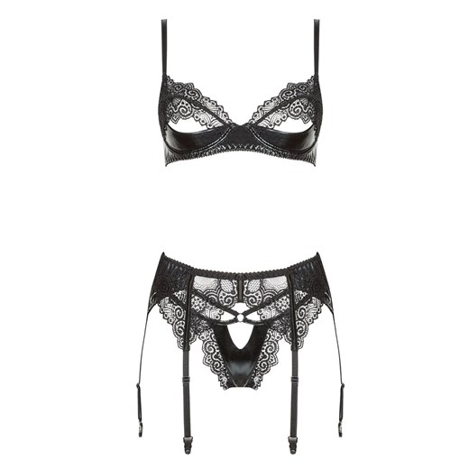 3-częściowy komplet bielizny damskiej wet look Marilyn set, Kolor czarny, Rozmiar S/M, Beauty Night ze sklepu Intymna w kategorii Komplety bielizny damskiej - zdjęcie 184114649