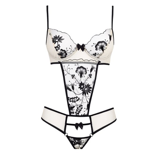 Cieliste body damskie z czarną koronką Savannah, Kolor cielisto-czarny, Rozmiar S/M, Beauty Night ze sklepu Intymna w kategorii Body damskie - zdjęcie 184114857