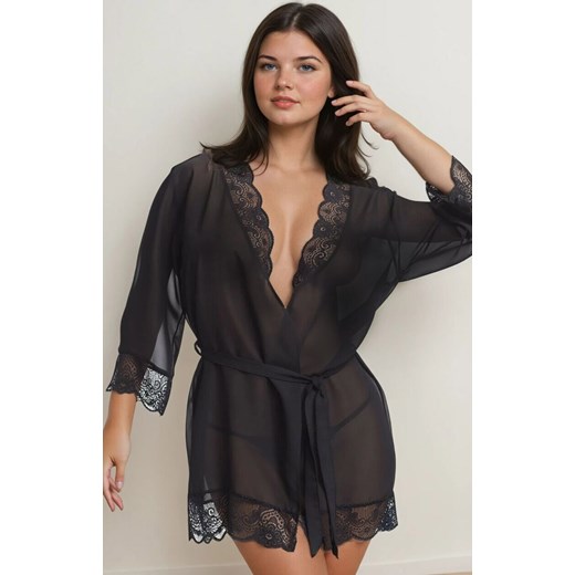 Czarny peniuar damski tiulowy szlafrok Cassidy Plus Size, Kolor czarny, Rozmiar 3XL, Irall ze sklepu Intymna w kategorii Szlafroki damskie - zdjęcie 184115228