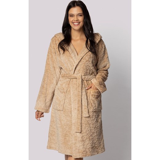 Envie szlafrok damski z kapturem plus size Leopard, Kolor beżowy, Rozmiar 4XL/5XL, Envie ze sklepu Intymna w kategorii Szlafroki damskie - zdjęcie 184120249