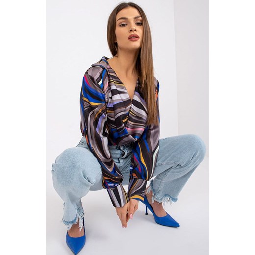 Elegancka bluzka damska szaro-czarna DHJ-BZ-15201.30, Kolor szaro-czarny, Rozmiar uniwersalny, ITALY MODA ze sklepu Intymna w kategorii Bluzki damskie - zdjęcie 184123069
