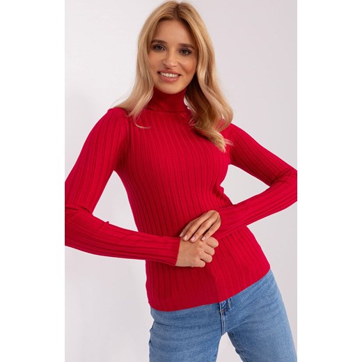 Sweter z golfem czerwony PM-SW-1087.09, Kolor czerwony, Rozmiar S/M, P-M ze sklepu Intymna w kategorii Swetry damskie - zdjęcie 184123268