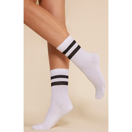 Bawełniane długie skarpetki sportowe SK029 z paskami unisex, Kolor biało-czarny, Rozmiar 35-38, Gabriella ze sklepu Intymna w kategorii Skarpetki damskie - zdjęcie 184124245