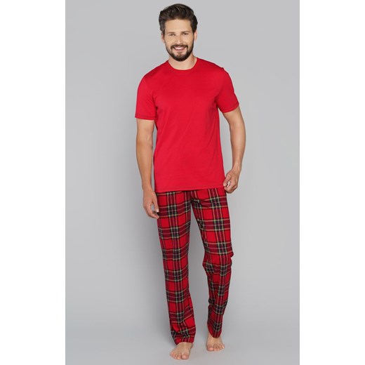Narwik piżama męska bluzka krótki rękaw i długie spodnie, Kolor czerwony-kratka, Rozmiar XL, Italian Fashion ze sklepu Intymna w kategorii Piżamy męskie - zdjęcie 184127378