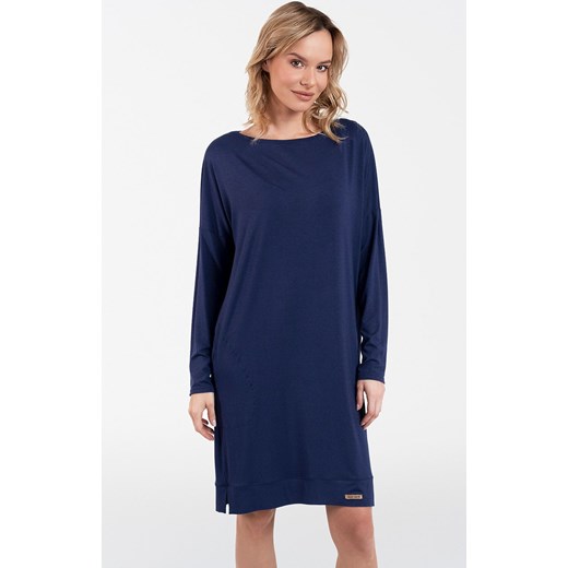 Koszula nocna damska granatowa z długim rękawem Akord, Kolor granatowy, Rozmiar S, Italian Fashion ze sklepu Intymna w kategorii Koszule nocne - zdjęcie 184127467