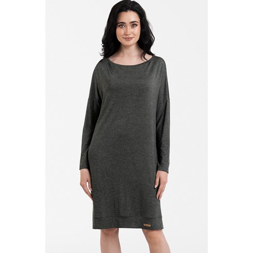 Koszula nocna damska ciemno szara z długim rękawem Akord, Kolor ciemny szary, Rozmiar S, Italian Fashion ze sklepu Intymna w kategorii Koszule nocne - zdjęcie 184127468