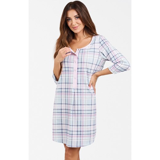 Koszula nocna damska w kratę z rękawem 3/4 Allison, Kolor niebiesko-różowy, Rozmiar XL, Italian Fashion ze sklepu Intymna w kategorii Koszule nocne - zdjęcie 184127505