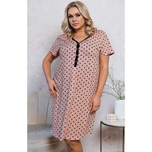 Koszula nocna damska z krótkim rękawem plus size Buscato, Kolor różowy-wzór, Rozmiar S, Italian Fashion ze sklepu Intymna w kategorii Koszule nocne - zdjęcie 184127858