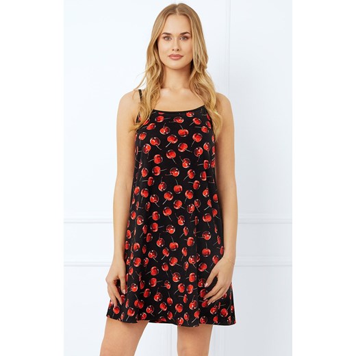 Bawełniana koszula nocna damska na wąskie ramiączko Cherry, Kolor czarno-czerwony, Rozmiar S, Italian Fashion ze sklepu Intymna w kategorii Koszule nocne - zdjęcie 184127925