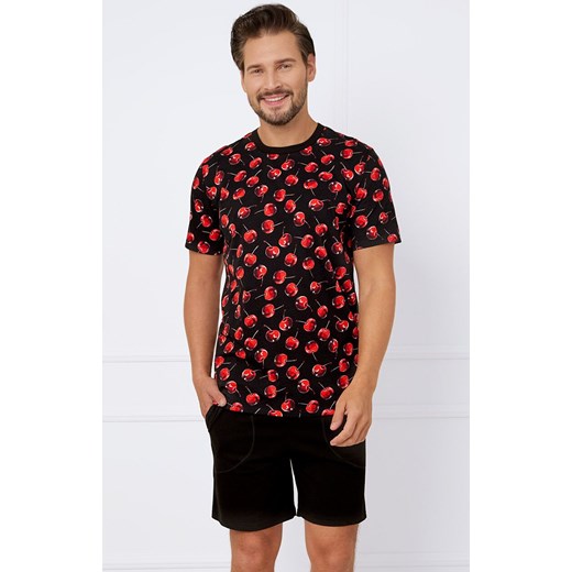 Piżama męska na krótki rękaw i krótkie spodnie Cherry, Kolor czarno-czerwony, Rozmiar S, Italian Fashion ze sklepu Intymna w kategorii Piżamy męskie - zdjęcie 184127939