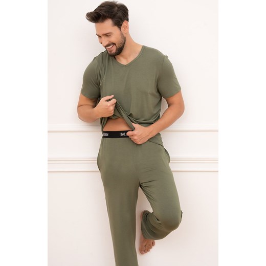Piżama męska khaki na krótki rękaw i z długimi spodniami Dallas, Kolor khaki, Rozmiar S, Italian Fashion ze sklepu Intymna w kategorii Piżamy męskie - zdjęcie 184128027
