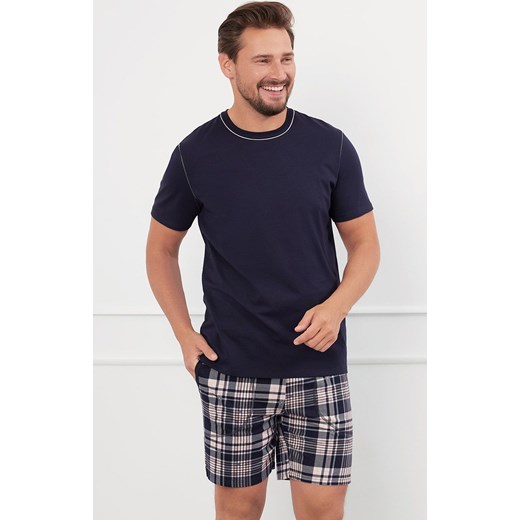 Piżama męska z krótkim rękawem i krótkimi spodniami Edwin, Kolor granatowy-wzór, Rozmiar M, Italian Fashion ze sklepu Intymna w kategorii Piżamy męskie - zdjęcie 184128106