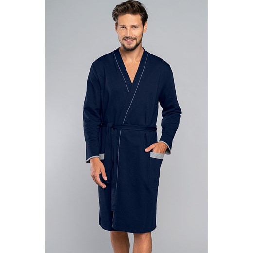 Granatowy szlafrok męski z długim rękawem Gabriel, Kolor granatowo-szary, Rozmiar M, Italian Fashion ze sklepu Intymna w kategorii Szlafroki męskie - zdjęcie 184128406