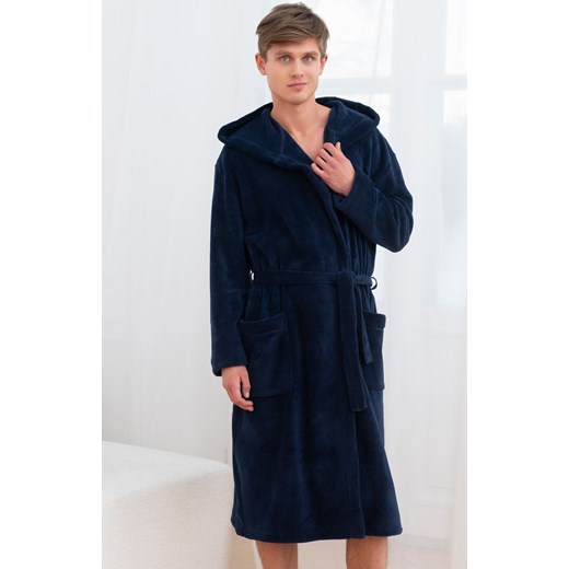 Ciepły szlafrok męski z kapturem granatowy Mimas, Kolor granatowy, Rozmiar XL, Italian Fashion ze sklepu Intymna w kategorii Szlafroki męskie - zdjęcie 184129075