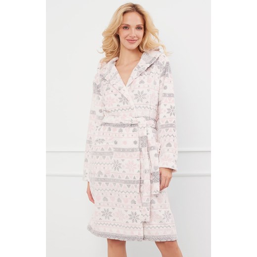 Szlafrok damski z kapturem na długi rękaw Puri, Kolor ecru-szary, Rozmiar M, Italian Fashion ze sklepu Intymna w kategorii Szlafroki damskie - zdjęcie 184129398
