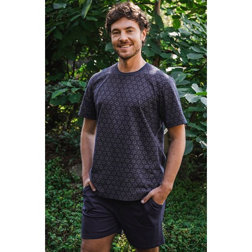 Piżama męska na krótki rękaw z krótką nogawką Ricardo, Kolor granatowy-wzór, Rozmiar M, Italian Fashion ze sklepu Intymna w kategorii Piżamy męskie - zdjęcie 184129468