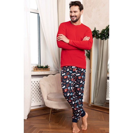 Piżama męska świąteczna czerwona Rojas, Kolor czerwony-wzór, Rozmiar S, Italian Fashion ze sklepu Intymna w kategorii Piżamy męskie - zdjęcie 184129476