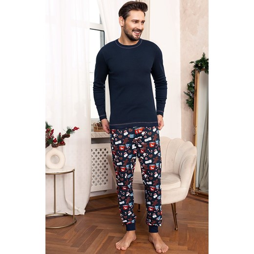 Piżama męska świąteczna granatowa Rojas, Kolor granatowy-wzór, Rozmiar S, Italian Fashion ze sklepu Intymna w kategorii Piżamy męskie - zdjęcie 184129478
