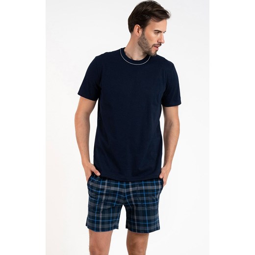 Piżama męska na krótki rękaw i z krótką nogawką Ruben, Kolor granatowy-wzór, Rozmiar 2XL, Italian Fashion ze sklepu Intymna w kategorii Piżamy męskie - zdjęcie 184129505