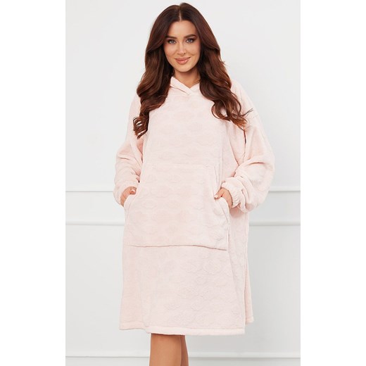 Ciepła kocobluza damska polarowa różowa Runa, Kolor róż pudrowy, Rozmiar one size, Italian Fashion ze sklepu Intymna w kategorii Szlafroki damskie - zdjęcie 184129507