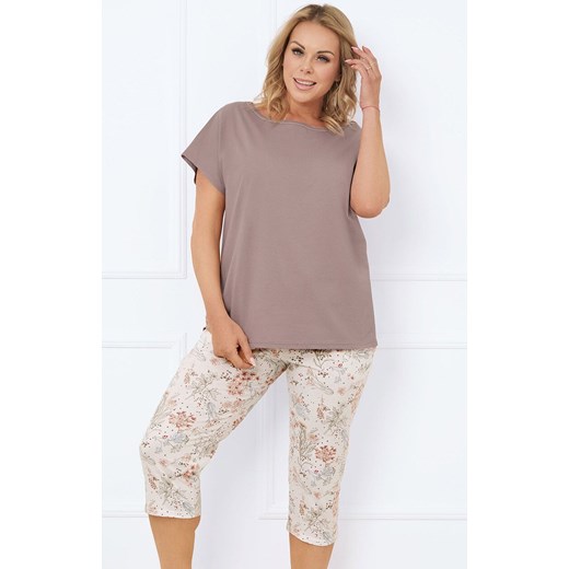 Piżama damska na krótki rękaw i 3/4 spodnie Solita, Kolor cappuccino-ecru, Rozmiar S, Italian Fashion ze sklepu Intymna w kategorii Piżamy damskie - zdjęcie 184129719