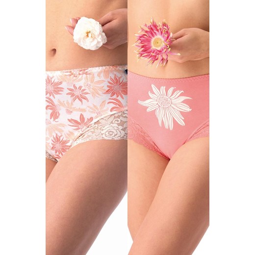 2-pack majtki damskie z wyższym stanem w kwiatowy wzór LPF 531, Kolor różowy-wzór, Rozmiar S, Key ze sklepu Intymna w kategorii Majtki damskie - zdjęcie 184131397