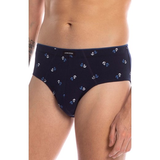 Bawełniane slipy męskie standard 2-pack M-1012GP, Kolor granatowy-wzór, Rozmiar L, LAMA ze sklepu Intymna w kategorii Majtki męskie - zdjęcie 184132705