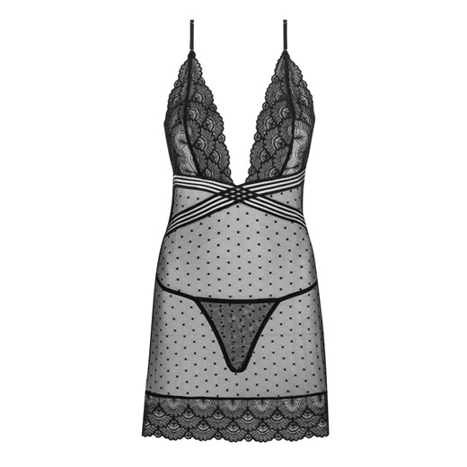 Czarna koszulka damska i stringi Comiran Black LC 90572, Kolor czarny, Rozmiar S/M, LivCo Corsetti Fashion ze sklepu Intymna w kategorii Koszule nocne - zdjęcie 184133495