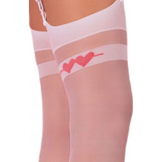 Białe pończochy do pasa z serduszkami Erimys 20 DEN White, Kolor biały, Rozmiar 4, LivCo Corsetti Fashion ze sklepu Intymna w kategorii Pończochy - zdjęcie 184133539