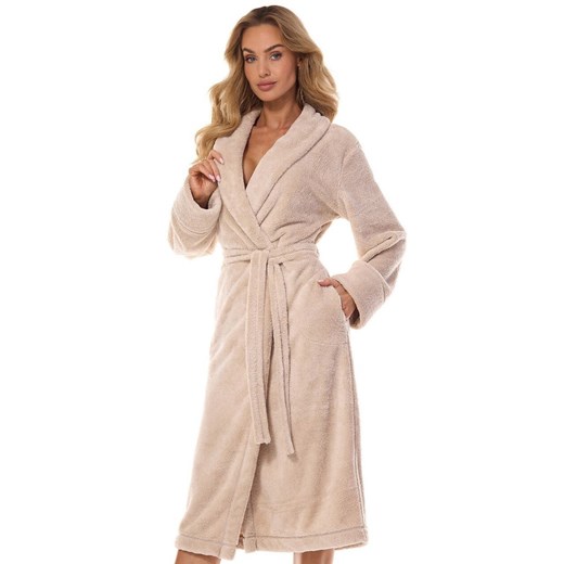 Szlafrok damski długi angora 2413 Camelia, Kolor beżowy, Rozmiar L, L&amp;L ze sklepu Intymna w kategorii Szlafroki damskie - zdjęcie 184133957