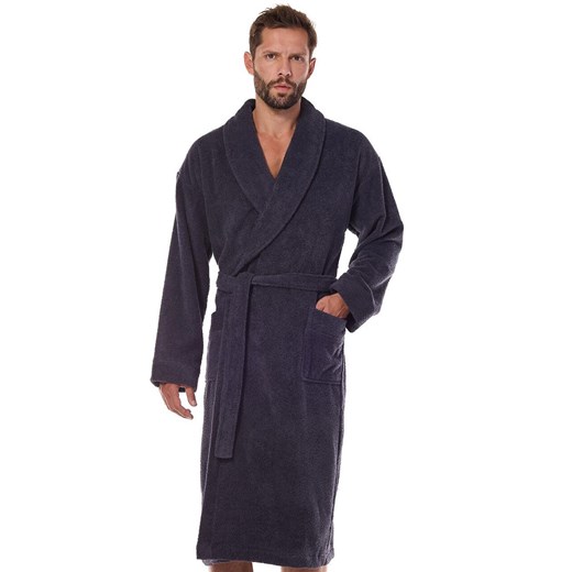Długi szlafrok męski antracytowy plus size 2450, Kolor antracytowy, Rozmiar 3XL, L&amp;L ze sklepu Intymna w kategorii Szlafroki damskie - zdjęcie 184134016