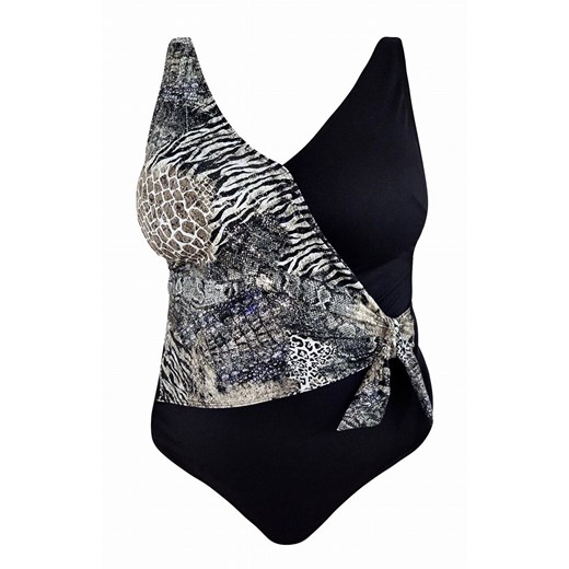 Jednoczęściowy strój kąpielowy wiązany po boku Plus Size L4617/5, Kolor czarno-szary, Rozmiar 40C, Lorin ze sklepu Intymna w kategorii Stroje kąpielowe - zdjęcie 184134338