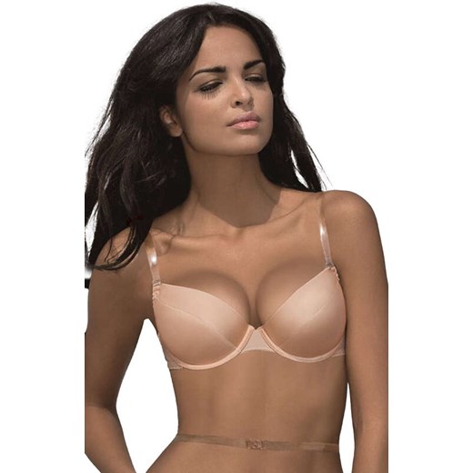 Biustonosz push-up beżowy 2 krzyżak Kaja M-909/1, Kolor beżowy, Rozmiar 80E, Mat ze sklepu Intymna w kategorii Biustonosze - zdjęcie 184136698