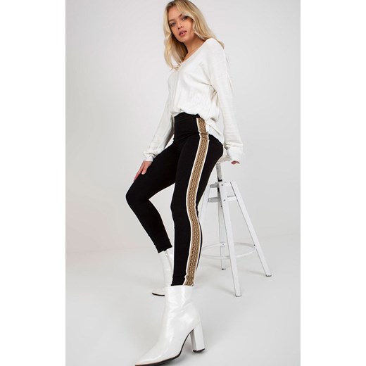 Czarne legginsy damskie z lampasem VI-LG-5020.17X, Kolor czarno-beżowy, Rozmiar M, FactoryPrice ze sklepu Intymna w kategorii Spodnie damskie - zdjęcie 184137536