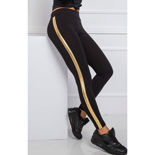 Legginsy damskie czarne z złotym lampasem RV-LG-R4766.06, Kolor czarno-złoty, Rozmiar XL, Rue Paris ze sklepu Intymna w kategorii Spodnie damskie - zdjęcie 184137547