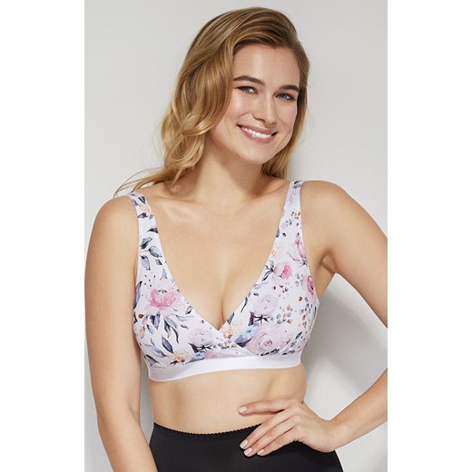 Biały miękki biustonosz Mama Basic Lilly w kwiaty, Kolor fioletowo-biały, Rozmiar S, Mitex ze sklepu Intymna w kategorii Bielizna ciążowa - zdjęcie 184137709
