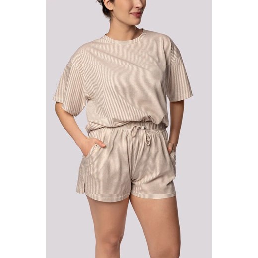 Mona bawełniana piżama damska ecru Stripe Short Sleeve, Kolor ecru, Rozmiar L, Mona ze sklepu Intymna w kategorii Piżamy damskie - zdjęcie 184139136