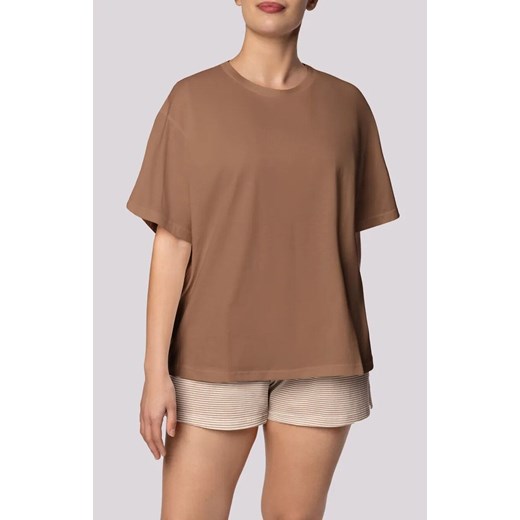 Mona bawełniana piżama damska karmel Stripe Short Sleeve, Kolor ecru-karmelowy, Rozmiar S, Mona ze sklepu Intymna w kategorii Piżamy damskie - zdjęcie 184139248