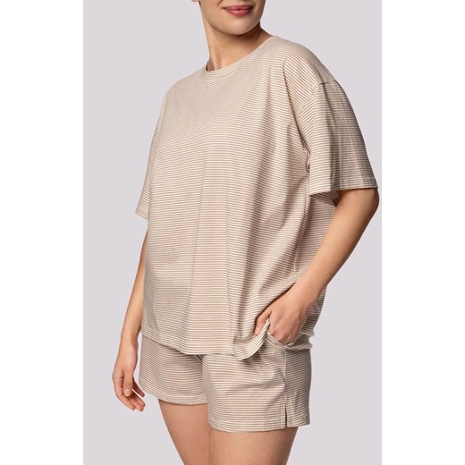 Mona bawełniana piżama damska ecru plus size Stripe Short Sleeve, Kolor ecru, Rozmiar 2XL, Mona ze sklepu Intymna w kategorii Piżamy damskie - zdjęcie 184139515