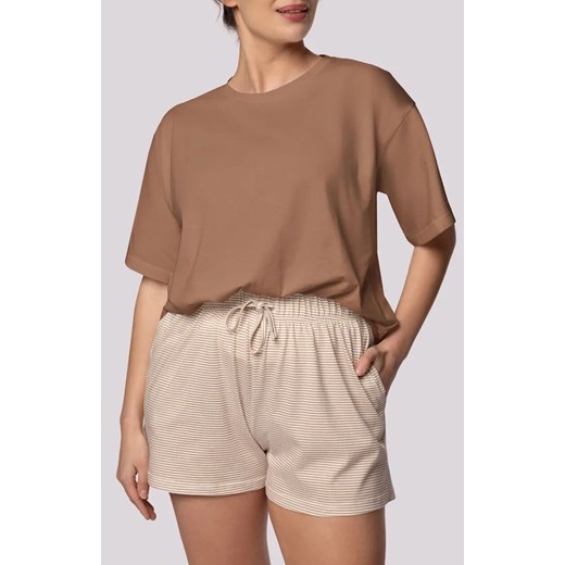 Mona bawełniana piżama damska plus size Stripe Short Sleeve, Kolor ecru-karmelowy, Rozmiar 2XL, Mona ze sklepu Intymna w kategorii Piżamy damskie - zdjęcie 184139519