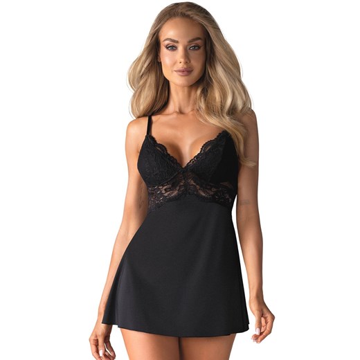 Obsessive 810-BAB-1 czarna koszulka babydoll i stringi, Kolor czarny, Rozmiar S/M, Obsessive ze sklepu Intymna w kategorii Koszule nocne - zdjęcie 184141047