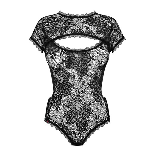 Obsessive koronkowe body damskie z krótkim rękawem Peonesia, Kolor czarny, Rozmiar S/M, Obsessive ze sklepu Intymna w kategorii Body damskie - zdjęcie 184142526