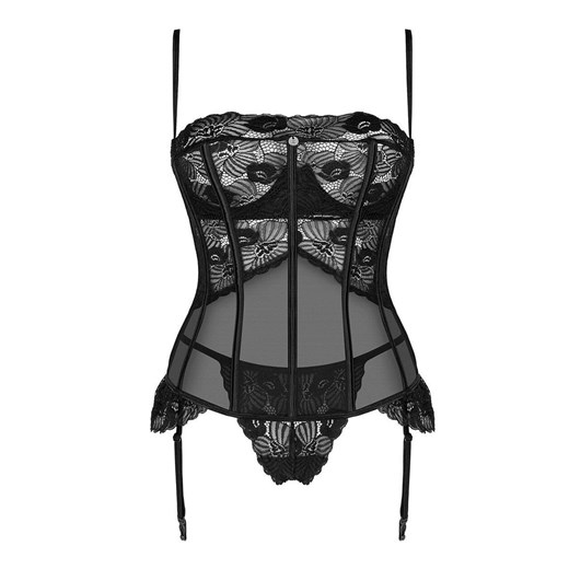 Obsessive czarny koronkowy gorset i stringi Serena love, Kolor czarny, Rozmiar XL/2XL, Obsessive ze sklepu Intymna w kategorii Komplety bielizny damskiej - zdjęcie 184142779