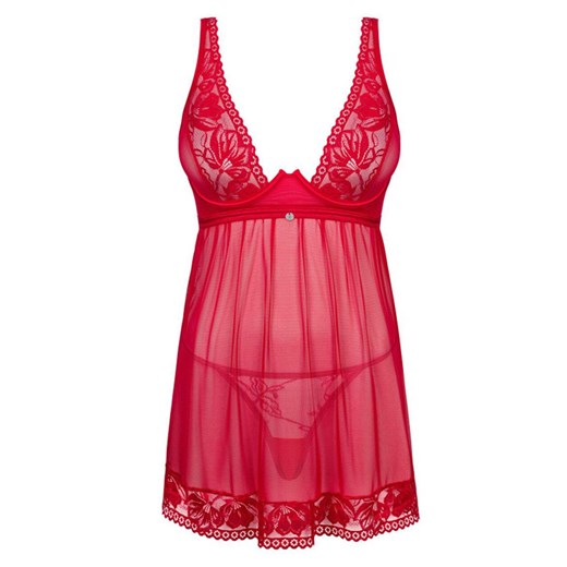 Obsessive czerwona koszulka babydoll i stringi Lacelove, Kolor czerwony, Rozmiar XS/S, Obsessive ze sklepu Intymna w kategorii Komplety bielizny damskiej - zdjęcie 184143189