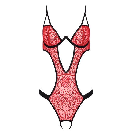 Body damskie koronkowe z otwartym krokiem Porigelia, Kolor czerwono-czarny, Rozmiar S/M, Passion ze sklepu Intymna w kategorii Body damskie - zdjęcie 184144109