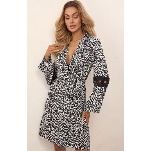 Szlafrok damski Nearan LC 90602, Kolor czarny-wzór, Rozmiar S/M, LivCo Corsetti Fashion ze sklepu Intymna w kategorii Szlafroki damskie - zdjęcie 184147916